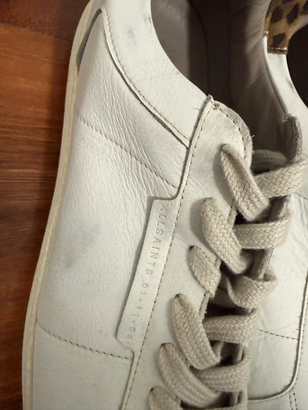 All Saints White Leather Sneakers with Beige Suede Toe - Picture 3 of 6